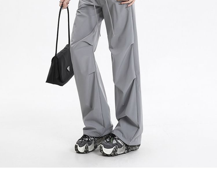 Drawstring Waist Plain Loose Fit Cargo Pants SpreePicky