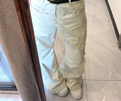 Mid Waist Plain Wide Leg Cargo Pants SpreePicky