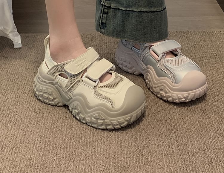 Platform Chunky Heel Hook & Loop Sneakers SpreePicky