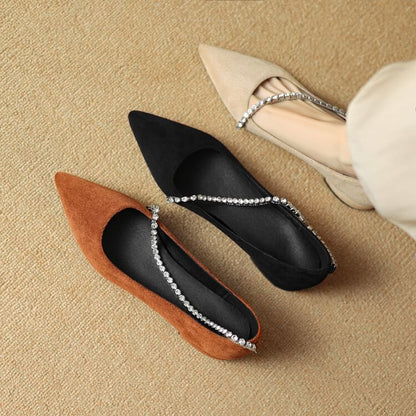 Pointed Toe Rhinestone Faux Suede Pumps SpreePicky