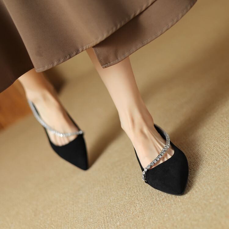 Pointed Toe Rhinestone Faux Suede Pumps SpreePicky