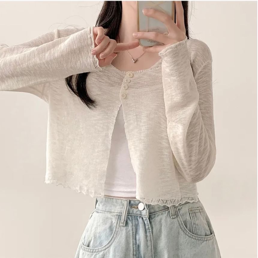 Scoop Neck Plain Cardigan SpreePicky