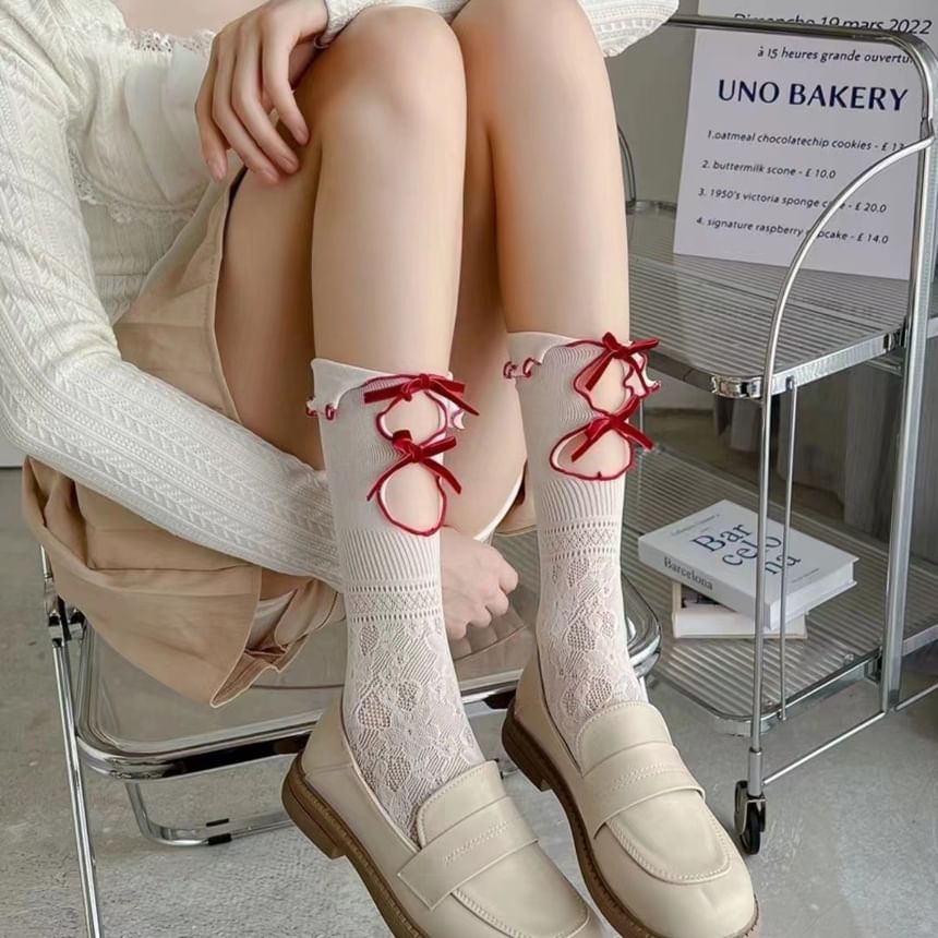 Ribbon Cutout Lace Socks SpreePicky