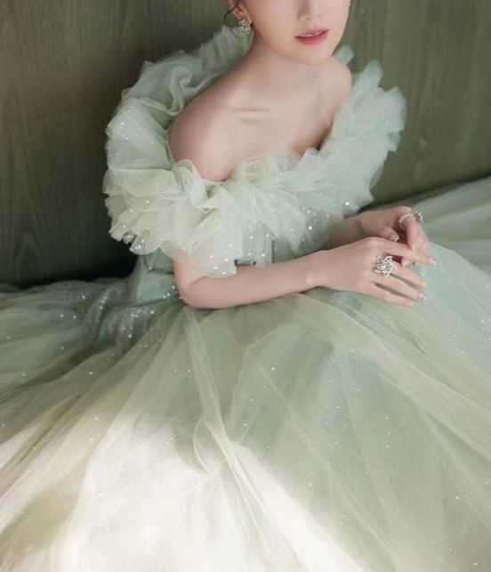 Off Shoulder Ruffle Trim A-Line Evening Gown FashionChic