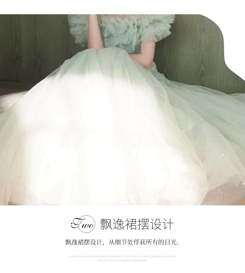 Off Shoulder Ruffle Trim A-Line Evening Gown FashionChic