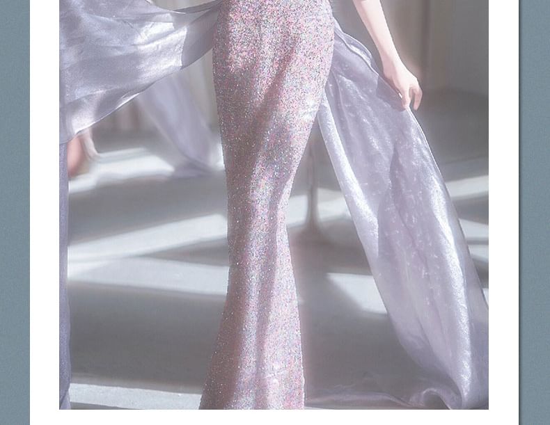 Off-Shoulder Sequin Mermaid Evening Gown FashionChic