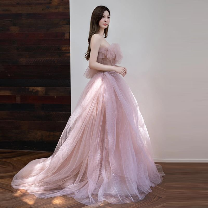 Strapless Glitter Mesh A-Line Ball Gown FashionChic