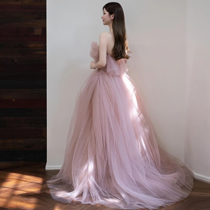 Strapless Glitter Mesh A-Line Ball Gown FashionChic