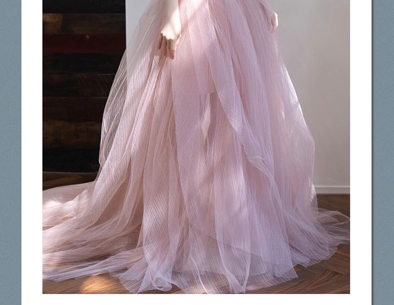 Strapless Glitter Mesh A-Line Ball Gown FashionChic