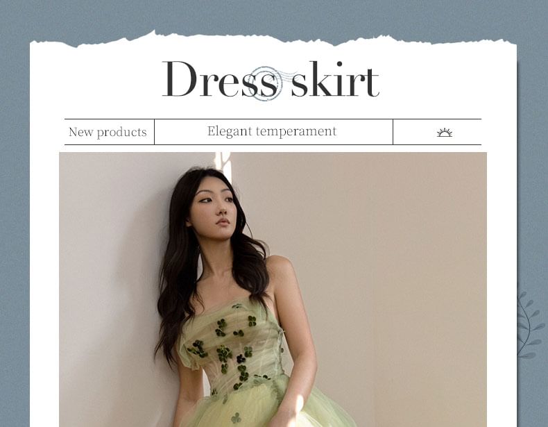 Strapless Flower Detail A-Line Ball Gown FashionChic