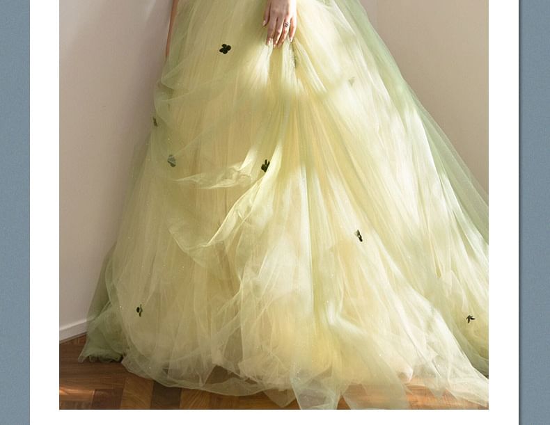 Strapless Flower Detail A-Line Ball Gown FashionChic