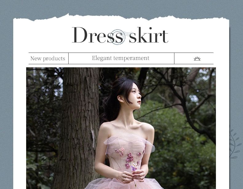 Strapless Flower Detail A-Line Ball Gown FashionChic