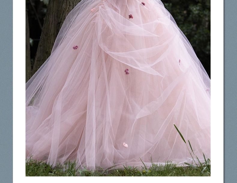 Strapless Flower Detail A-Line Ball Gown FashionChic