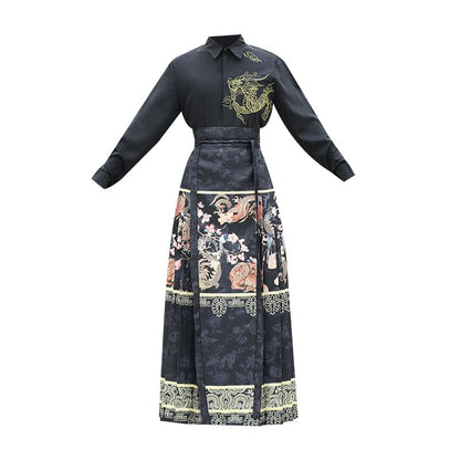 Dragon Embroidered Shirt / Dragon Print Maxi Ma Mian Skirt SpreePicky