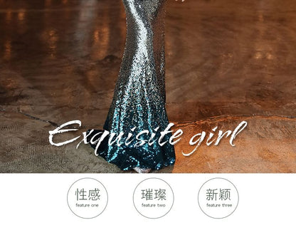 Sleeveless One Shoulder Sequin Gradient Mermaid Evening Gown SpreePicky