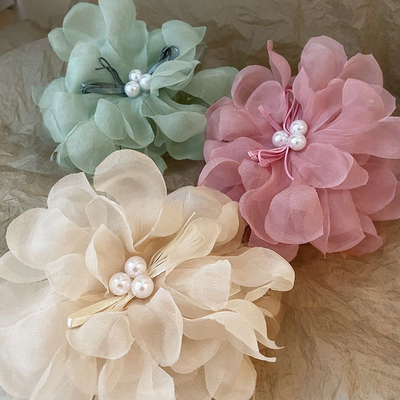 Floral Fabric Faux Pearl Hair Clamp SpreePicky