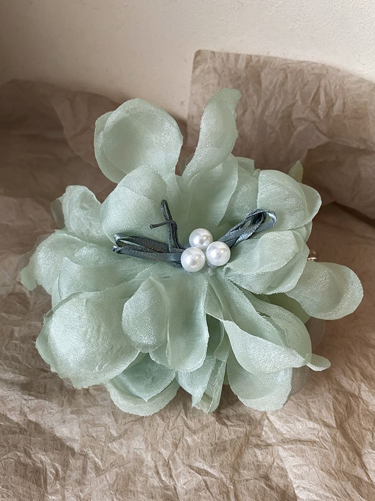 Floral Fabric Faux Pearl Hair Clamp SpreePicky