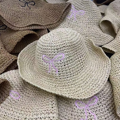 Bow Embroidered Straw Hat SpreePicky