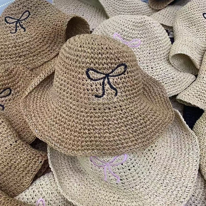 Bow Embroidered Straw Hat SpreePicky