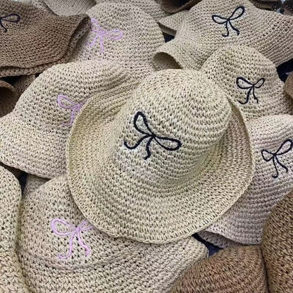 Bow Embroidered Straw Hat SpreePicky