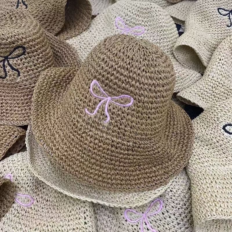 Bow Embroidered Straw Hat SpreePicky