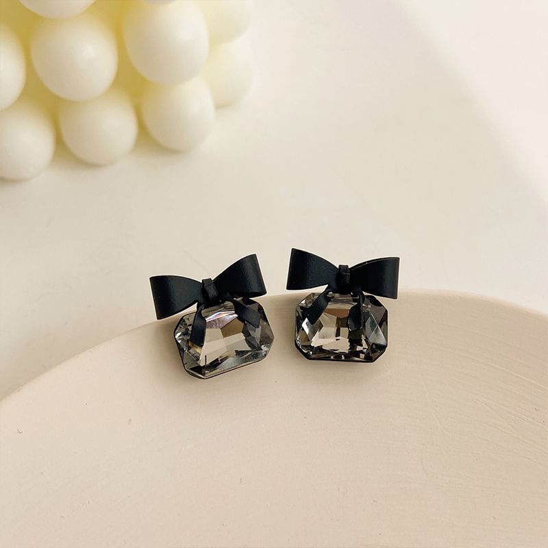 S925 Black-Bow Gem Earrings mySite