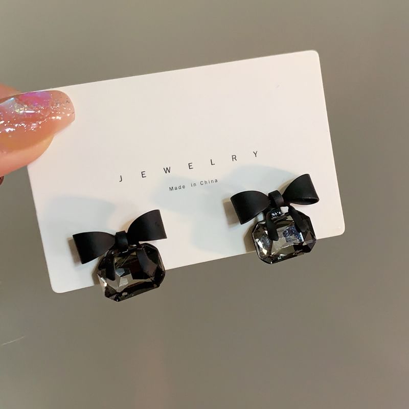 S925 Black-Bow Gem Earrings mySite