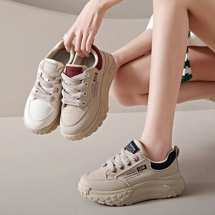 Lettering Lace-Up Platform Sneakers mySite