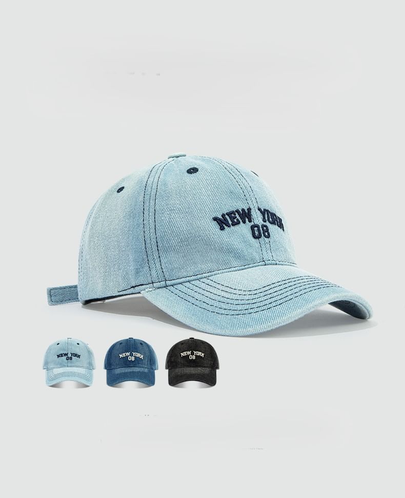 Lettering Embroidered Denim Baseball Cap SpreePicky