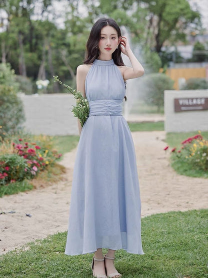 Halter Plain Maxi Sundress / Belt / Cardigan / Set SpreePicky