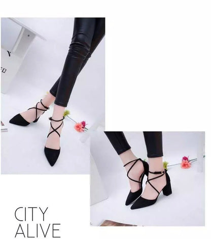 Chunky-Heel Pointy Sandals SpreePicky