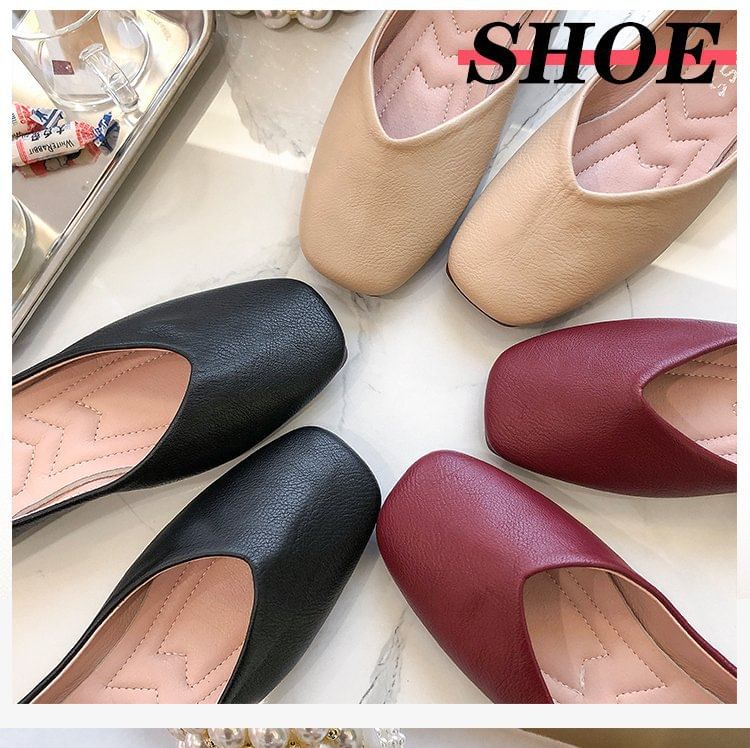 Square-Toe Plain Flats SpreePicky