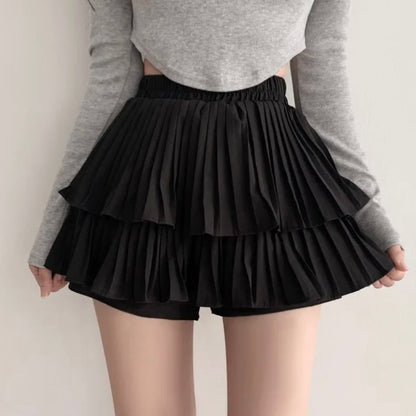 Elastic Waist Plain Tiered Skorts mySite