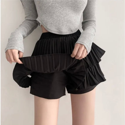 Elastic Waist Plain Tiered Skorts mySite