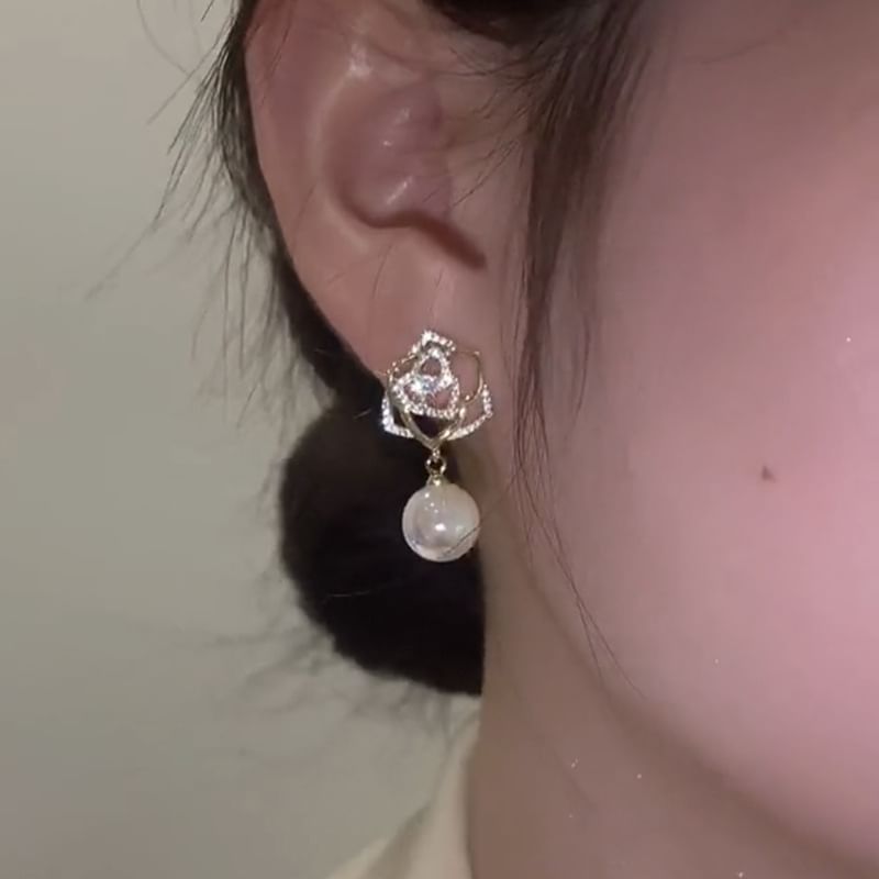 Floral Rhinestone Faux Pearl Drop Earring SpreePicky