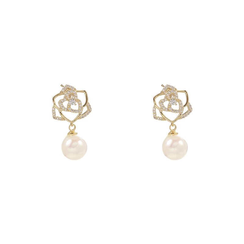 Floral Rhinestone Faux Pearl Drop Earring SpreePicky