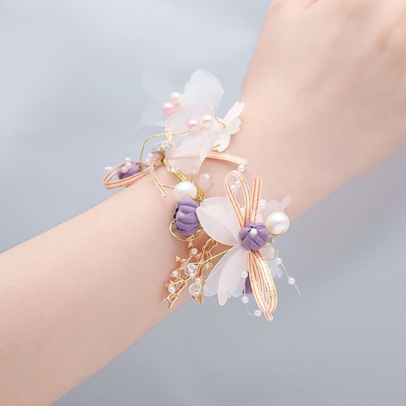 Floral Butterfly Faux Pearl Wrist Corsage SpreePicky