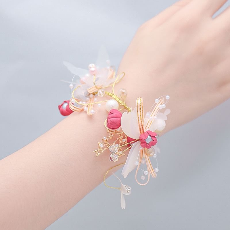 Floral Butterfly Faux Pearl Wrist Corsage SpreePicky