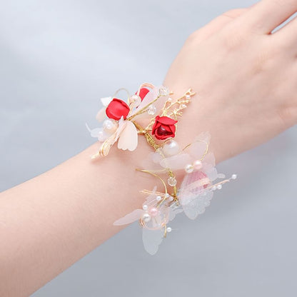 Floral Butterfly Faux Pearl Wrist Corsage SpreePicky