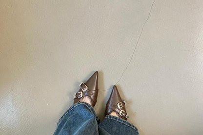 Pointed Toe Criss Cross Buckled Flats SpreePicky