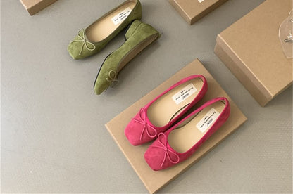 Square Toe Bow Faux Suede Flats mySite