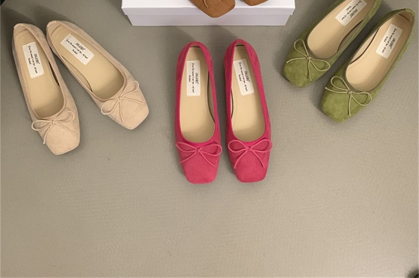 Square Toe Bow Faux Suede Flats mySite