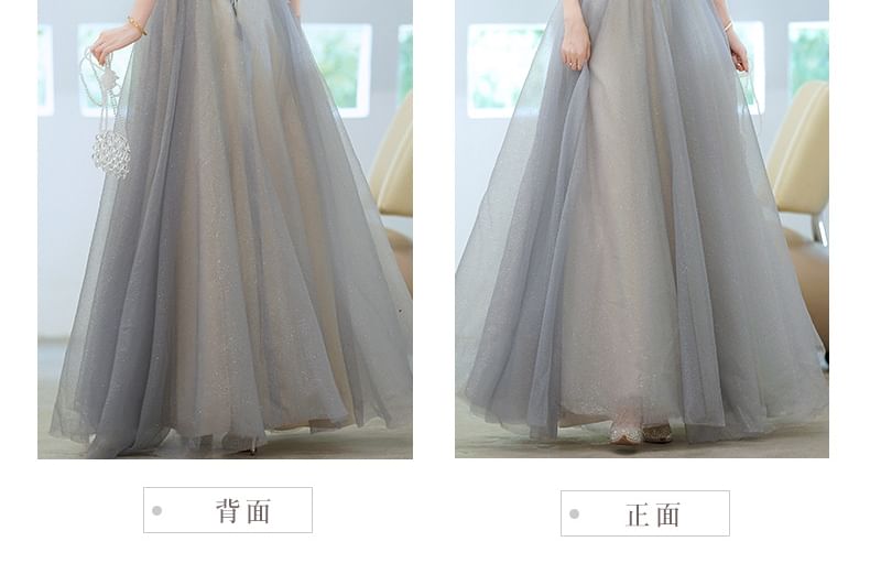 (Various Gown Designs) Evening V-Neck A-Line Short-Sleeve Glitter FashionChic