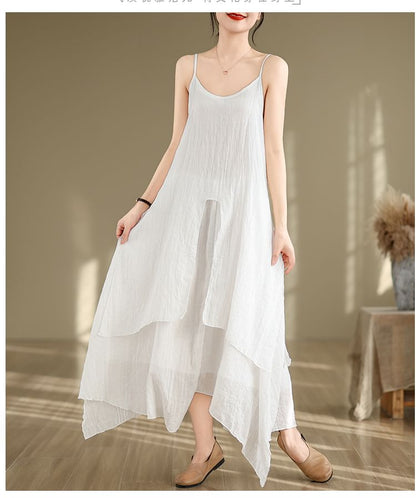 Spaghetti Strap Plain Asymmetrical Maxi A-Line Dress SpreePicky