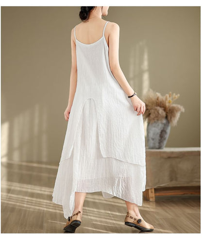 Spaghetti Strap Plain Asymmetrical Maxi A-Line Dress SpreePicky