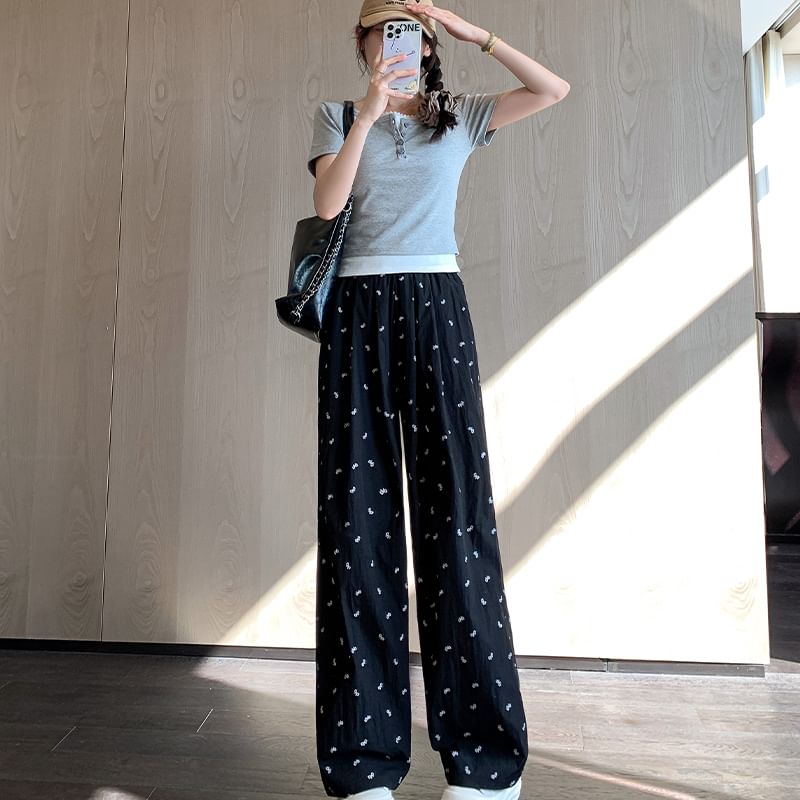 Bow Print High Rise Wide Leg Drape Sweatpants SpreePicky