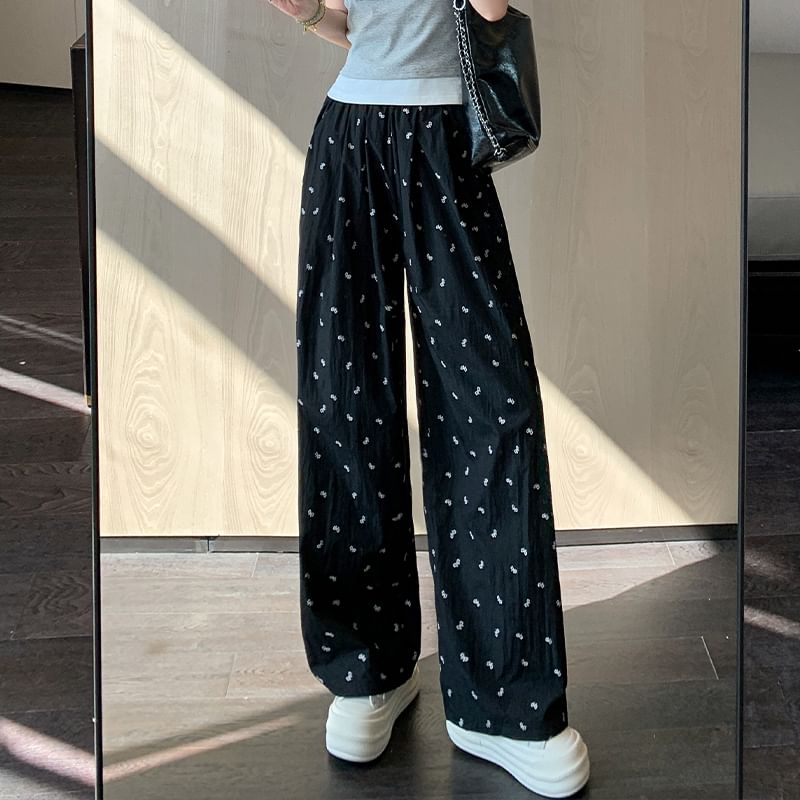 Bow Print High Rise Wide Leg Drape Sweatpants SpreePicky