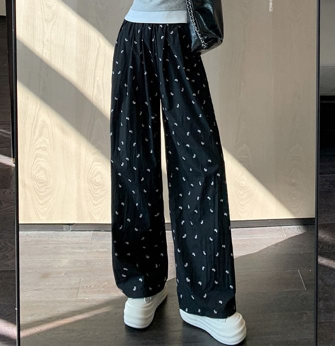 Bow Print High Rise Wide Leg Drape Sweatpants SpreePicky