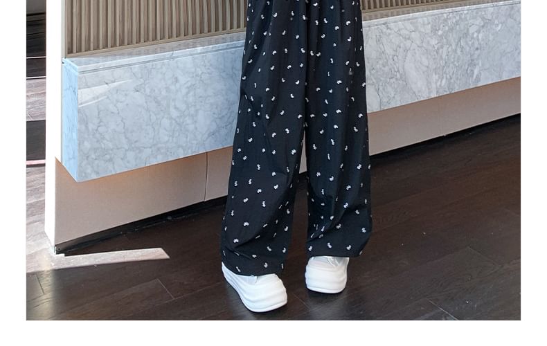 Bow Print High Rise Wide Leg Drape Sweatpants SpreePicky