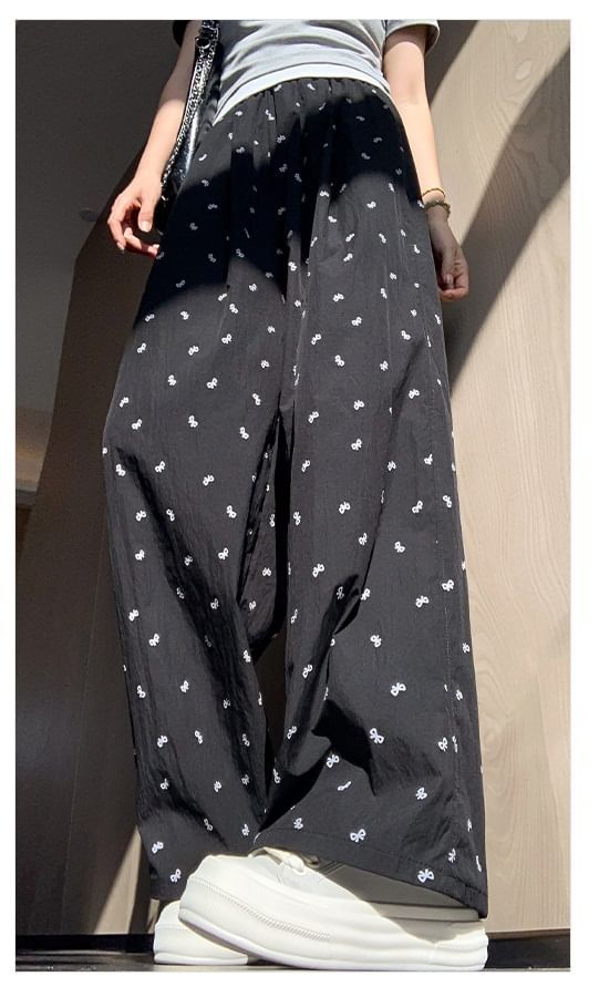 Bow Print High Rise Wide Leg Drape Sweatpants SpreePicky